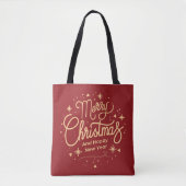 Tote Bag Joyeux Noël Joyeux Nouvel An Moderne Rouge & Or (Devant)