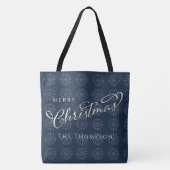 Tote Bag Joyeux Noël Marine Blue Silver Snowflakes (Devant)