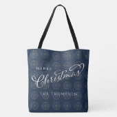 Tote Bag Joyeux Noël Marine Blue Silver Snowflakes (Dos)