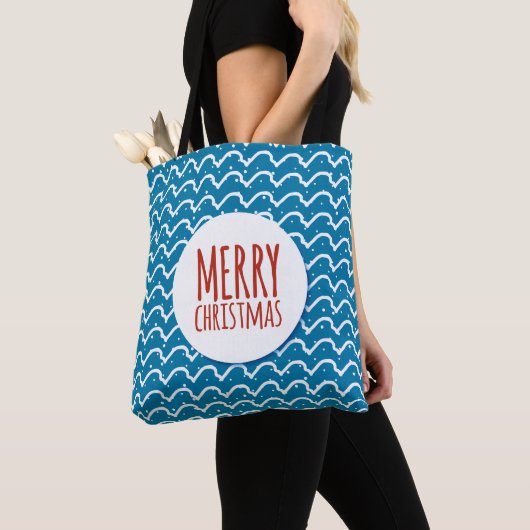 Tote Bag Joyeux Noël Motif sans couture Texture bleue (De près)