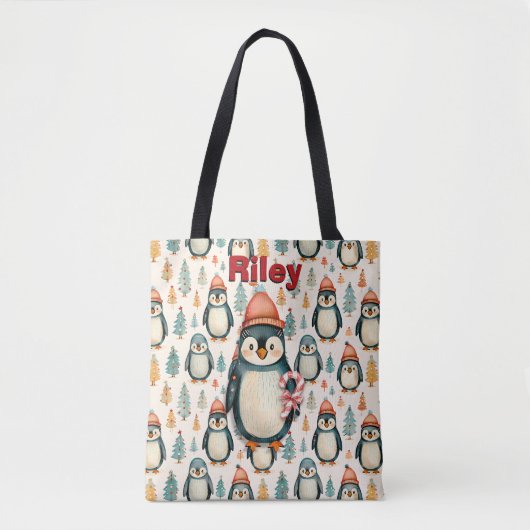 Tote Bag Joyeux Noël | Noël des pingouins vintages (Devant)