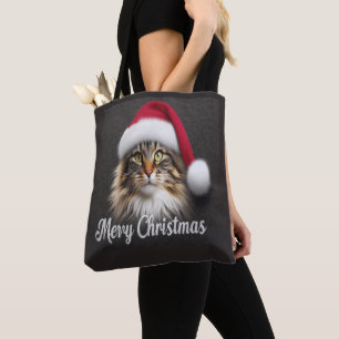 Tote Bag Joyeux Noël Norvégien Chat Forêt, Père Noël Kitty