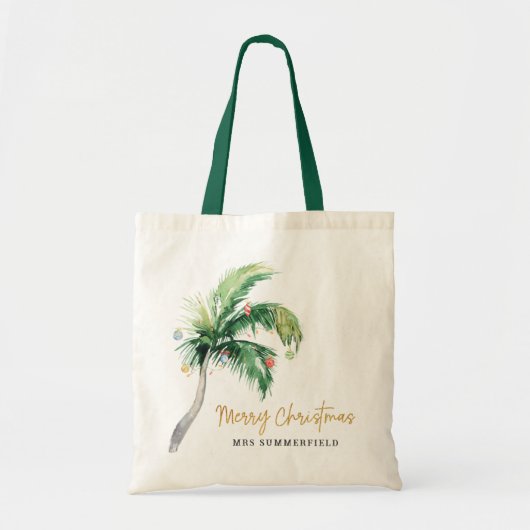 Tote Bag Joyeux Noël Palm Tree École enseignant sur mesure (Devant)