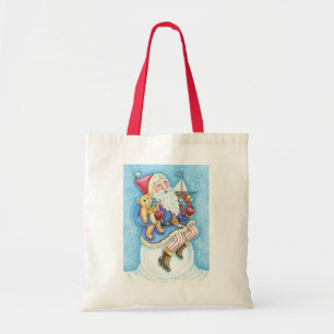 Tote Bag Joyeux Noël, Père Noël sur boule de neige avec des
