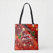 Tote Bag Joyeux Noël pétillant et parties scintillant rouge (Devant)