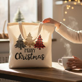 Tote Bag Joyeux Noël Plaid Arbres de Noël
