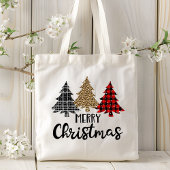 Tote Bag Joyeux Noël Plaid Arbres de Noël