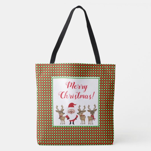 Tote Bag Joyeux Noël Plaid Rouge Vert Père Noël (Devant)