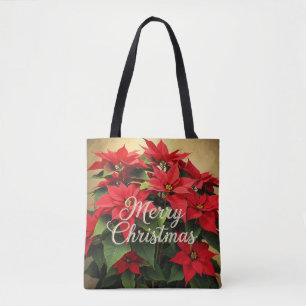 Tote Bag Joyeux Noël Poinsettias Rouges