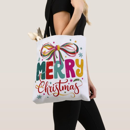 Tote Bag Joyeux Noël Préparé Coquette Bow Noël (De près)