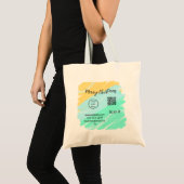 Tote Bag Joyeux Noël QR code entreprise jaune vert eau (Devant (produit))