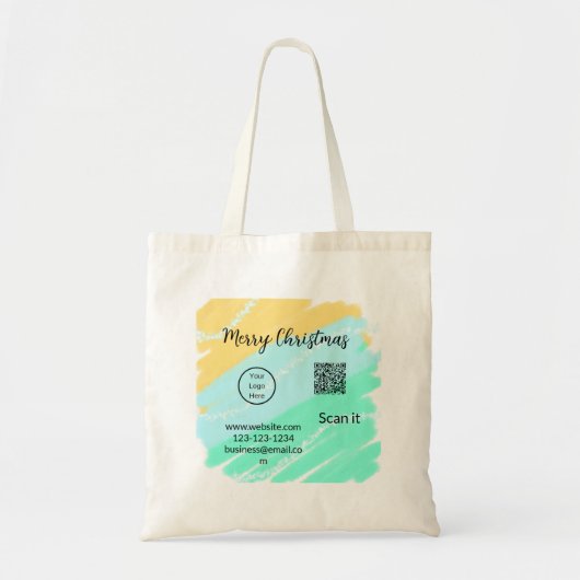 Tote Bag Joyeux Noël QR code entreprise jaune vert eau (Devant)