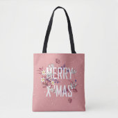 Tote Bag Joyeux Noël rose fleuri Fourre-tout (Devant)