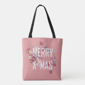 Tote Bag Joyeux Noël rose fleuri Fourre-tout (Dos)