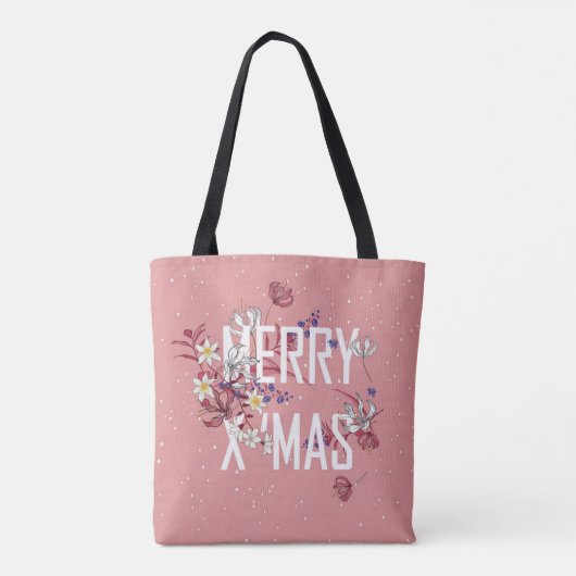 Tote Bag Joyeux Noël rose fleuri Fourre-tout (Dos)