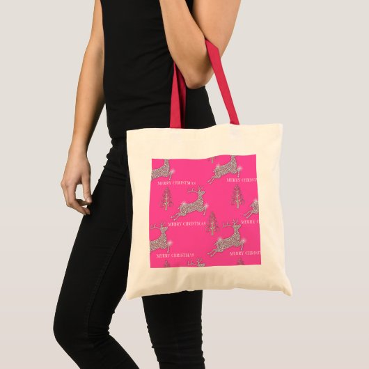 Tote Bag Joyeux Noël rose Rinder étincelant (Devant (produit))