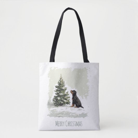 Tote Bag Joyeux Noël Rottweiler Chien Arbre de Noël (Devant)