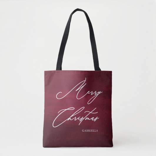 Tote Bag Joyeux Noël rouge Élégant Script avec nom (Devant)