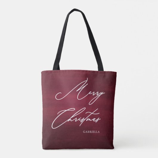 Tote Bag Joyeux Noël rouge Élégant Script avec nom (Dos)