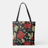 Tote Bag Joyeux Noël rouge poinsettia vert eul (Dos)
