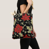 Tote Bag Joyeux Noël rouge poinsettia vert eul (De près)
