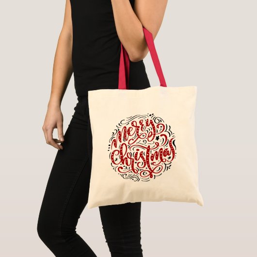 Tote Bag Joyeux Noël Rouge Typographie Cercle Frame (Devant (produit))