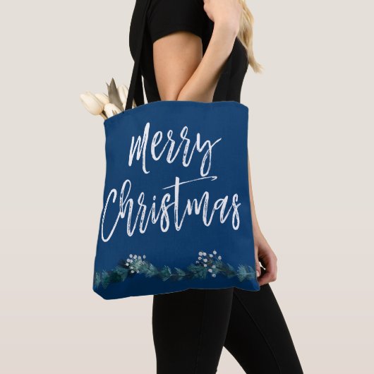 Tote Bag Joyeux Noël Script bleu Noël (De près)