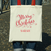 Tote Bag Joyeux Noël Script Rouge Calligraphie personnalisé