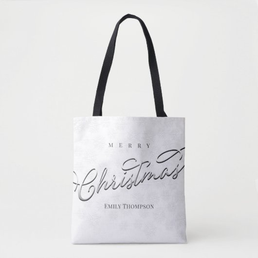Tote Bag Joyeux Noël Script Silver Flake personnalisé (Devant)