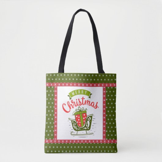Tote Bag Joyeux Noël Sleigh Festif Rouge Green Snowflake (Devant)