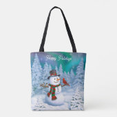 Tote Bag Joyeux Noël Snowman & Birds Winter Scene (Dos)