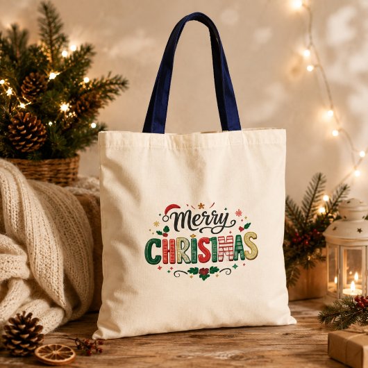 Tote Bag Joyeux Noël Typographie Festive