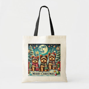Tote Bag Joyeux Noël vintage Terrier Yorskhire Yorkie