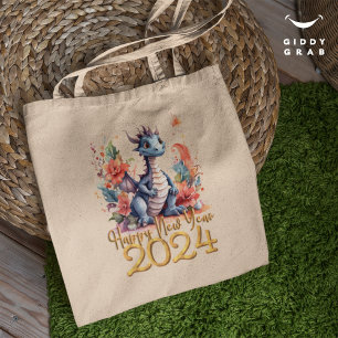 Tote Bag Joyeux Nouvel An 2024 Chine Dragon couleur d'eau