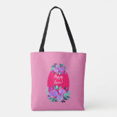 Tote Bag Joyeux oeuf rose fleuri à l'aquarelle de Pâques (Dos)