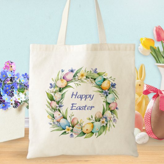 Tote Bag Joyeux Oeufs de Pâques Printemps Wreath Monogramme