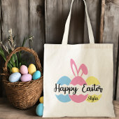 Tote Bag Joyeux Oeufs Pastel de Pâques et Oreilles de lapin