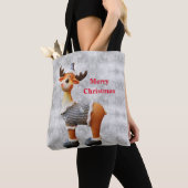 Tote Bag Joyeux orignal de Noël portant un casquette (De près)