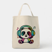 Tote Bag Joyeux Panda avec écouteurs écoutant de la musique (Dos)