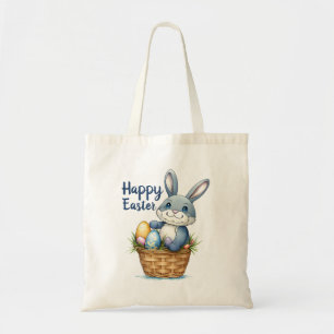 Tote Bag Joyeux Pâques, Lapin Dans Le Panier D'Oeufs