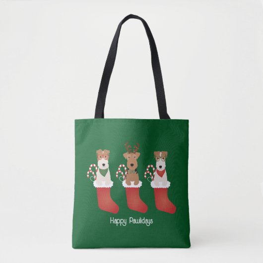 Tote Bag Joyeux Pawlidays Welsh Wire Fox Terrier Chiens (Devant)