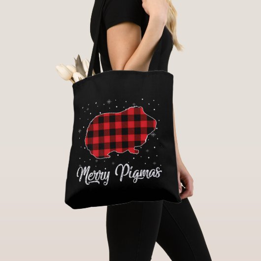 Tote Bag Joyeux Pigmas Rouge Pâté Guinée Cochon cadeau de N (De près)