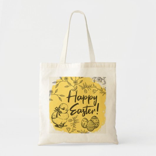 Tote Bag Joyeux poussin de Pâques avec Bow & Eggs (Devant)