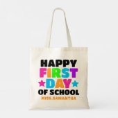 Tote Bag Joyeux Premier Jour De L'École Nom Du Professeur (Dos)