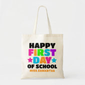 Tote Bag Joyeux Premier Jour De L'École Nom Du Professeur (Devant)