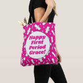 Tote Bag Joyeux Premier Période Fête Hot Rose Cute Tampon P (De près)