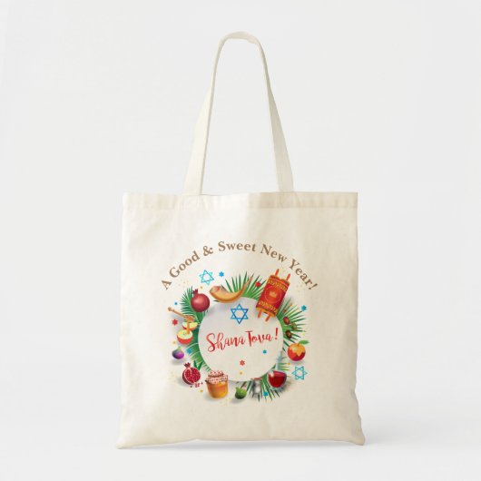 Tote Bag Joyeux Rosh Hashanah Juif Nouvel An Miel & Pomme (Devant)