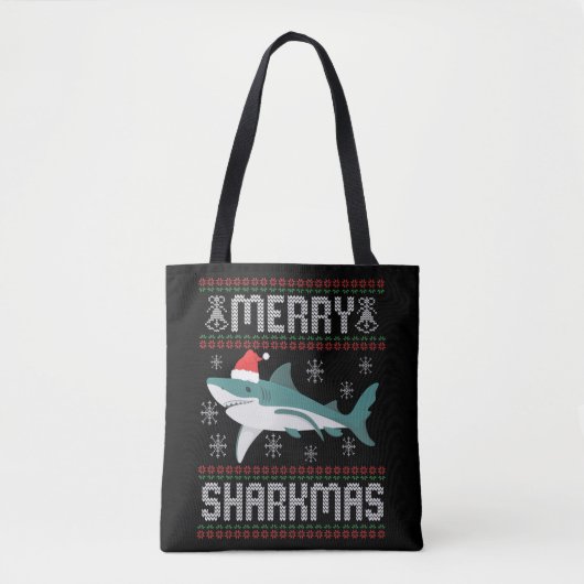 Tote Bag Joyeux Sharkmas Funny Christmas Shark laide (Devant)