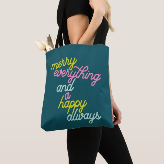 Tote Bag Joyeux Tout Happy Toujours Mint Turquoise Vacances (De près)