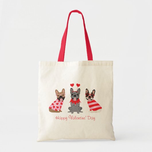 Tote Bag Joyeux Valentines Day Bulldogs français (Devant)
